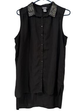 Dots Top Womens Large sheer v-neck High/low sleeveless sexy Faux Leather Collar